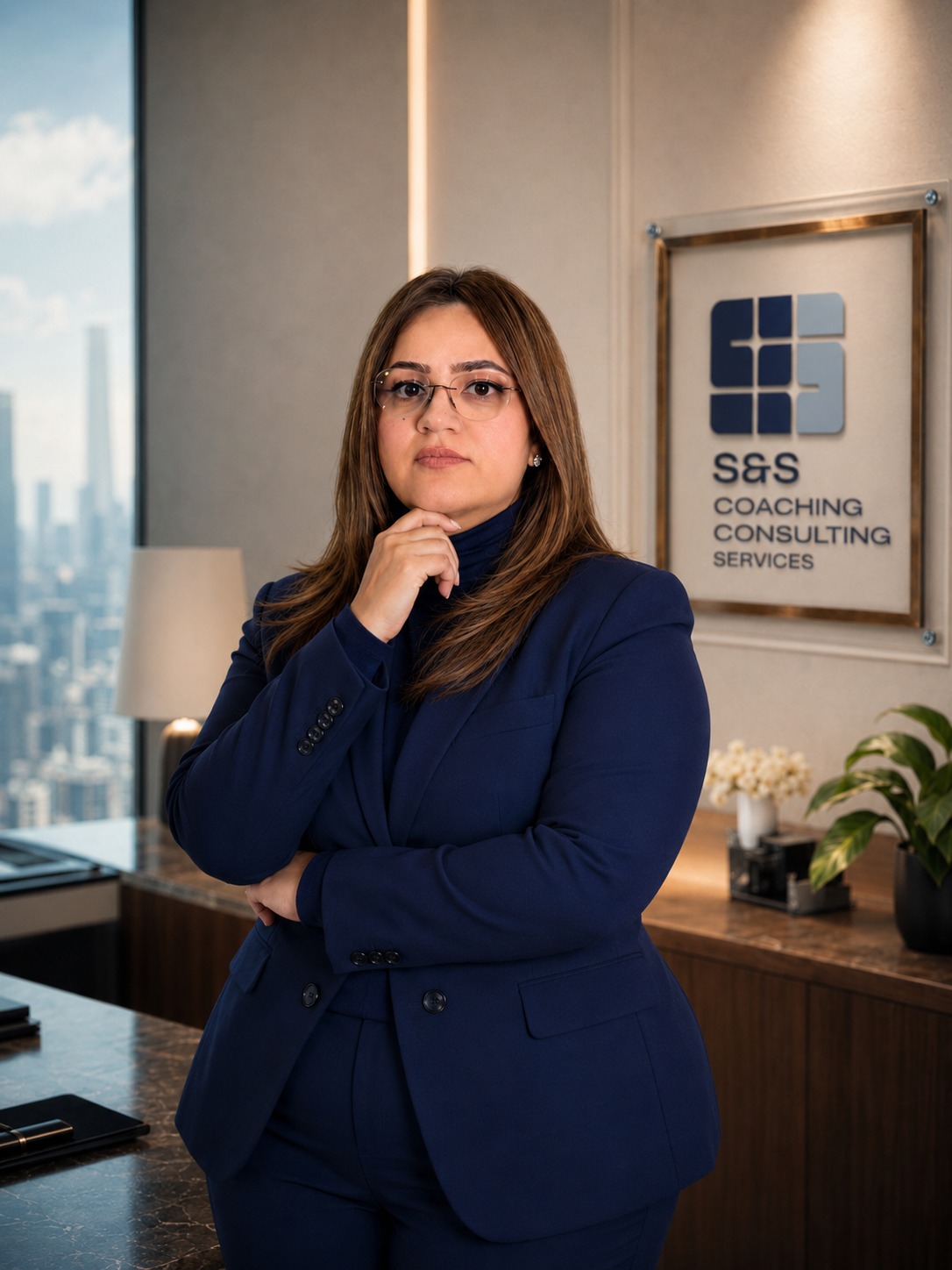 Samia Waqar in an office setting at S&S Coaching and Consulting Services